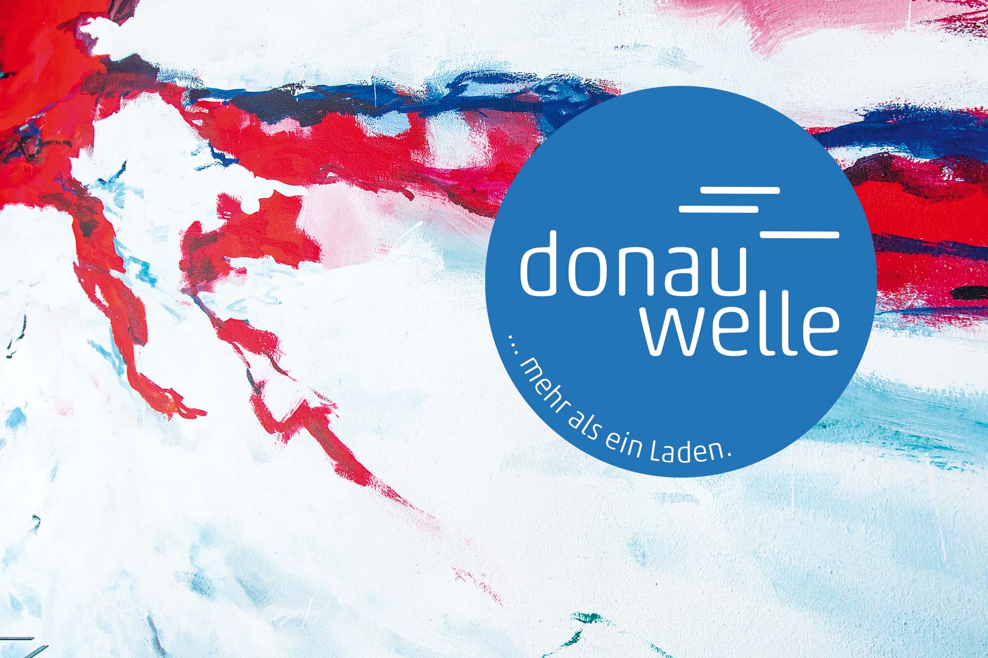 Logo der Donauwelle, im Hintergrund ein Ausschnitt aus der Malerei von Marianne Hollenstein